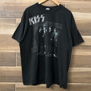 Vintage Kiss Dressed to Kill 75 Black Rock Band Tee T Shirt Size XL 2000s Y2K